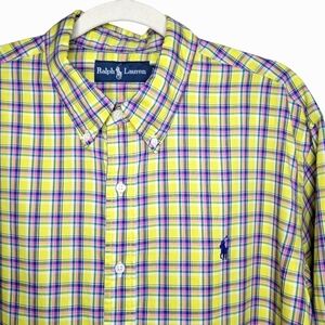 Ralph Lauren Men's Size XL Button Down Long Sleeve Shirt Yellow & Pink Plaid